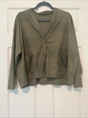 Olive Green V-Neck Button Cardigan Sweater